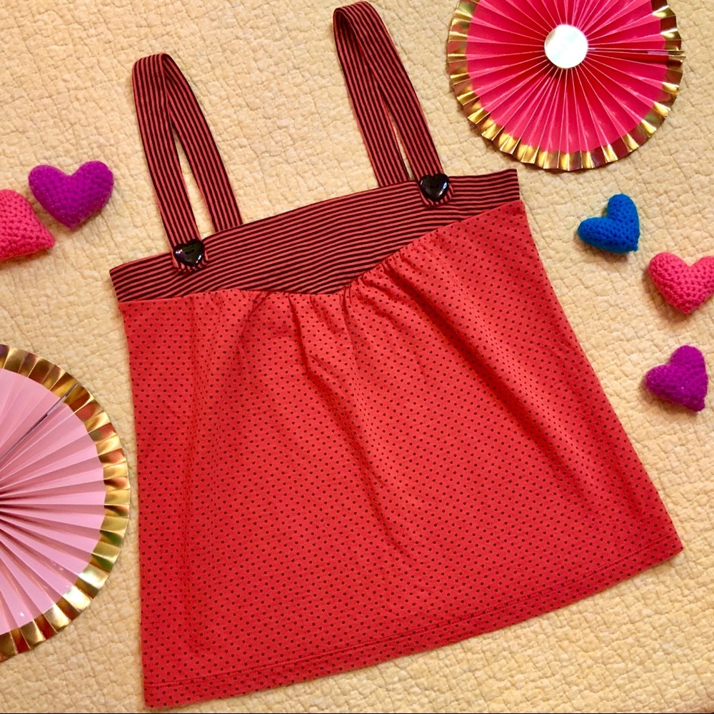 Sparkle & Fade Red Heart Polka Dot Striped Tank M